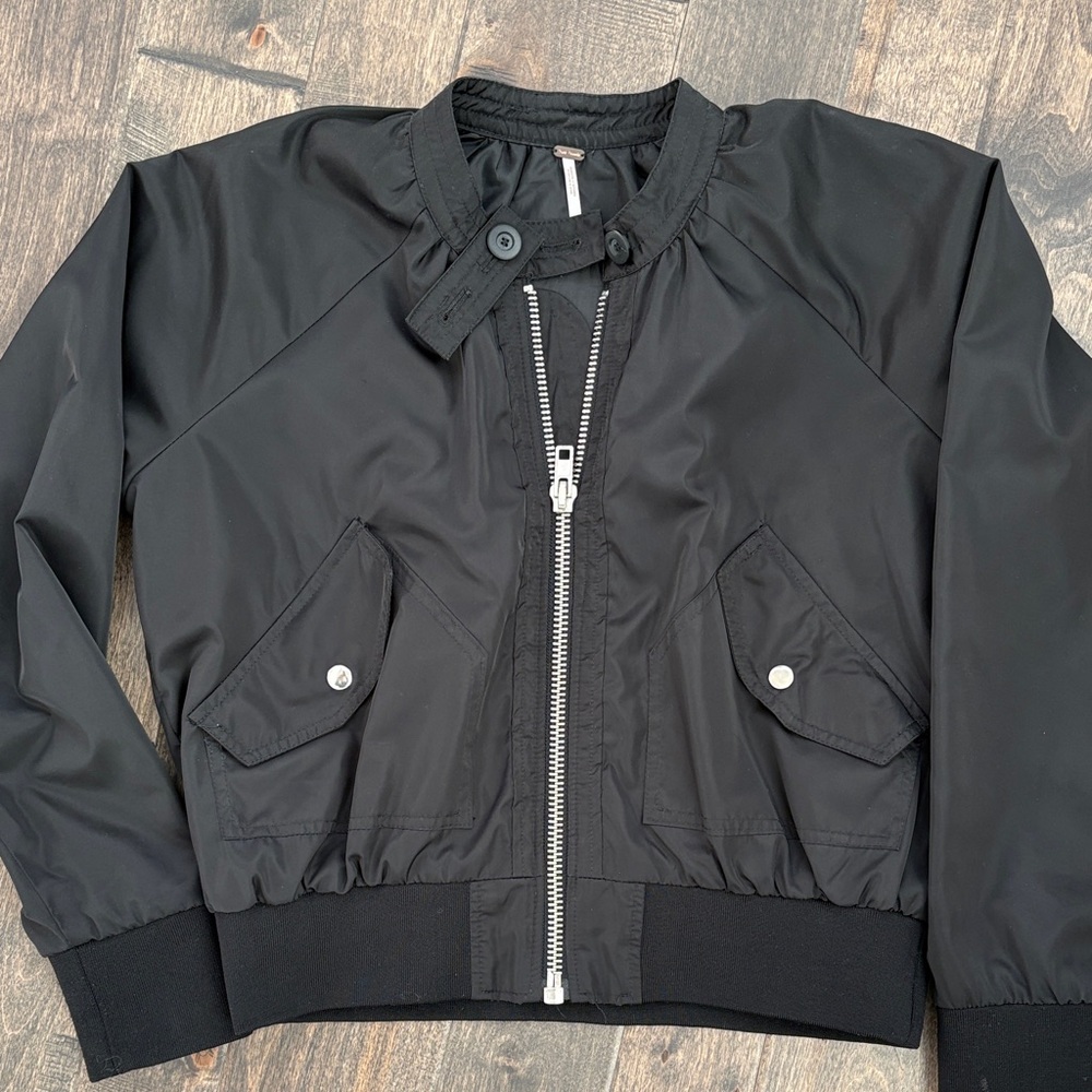 Black Women’s Bomber Jacket with Snap Collar